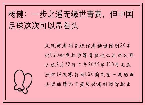 杨健：一步之遥无缘世青赛，但中国足球这次可以昂着头